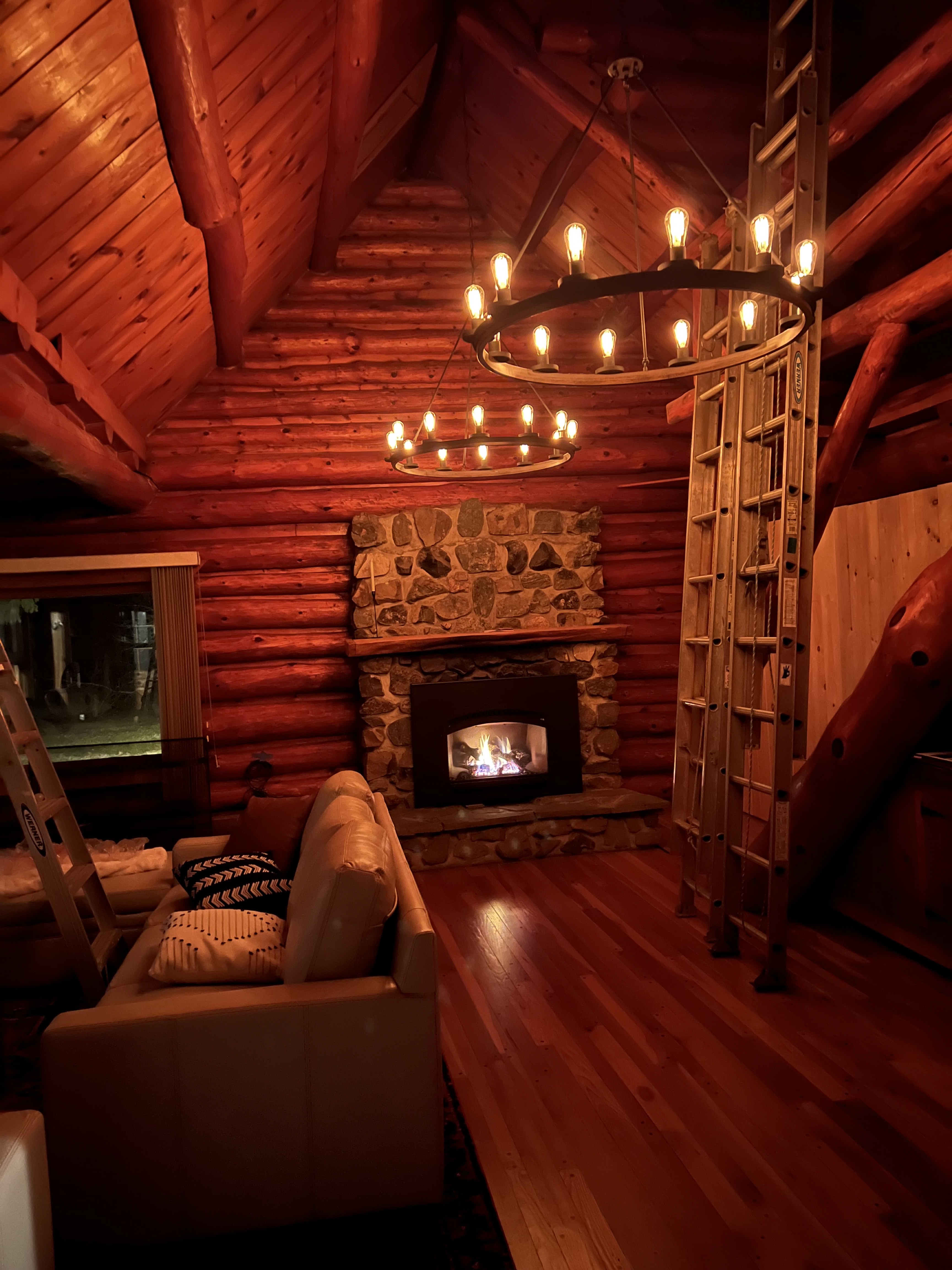 Cozy fireplace at night